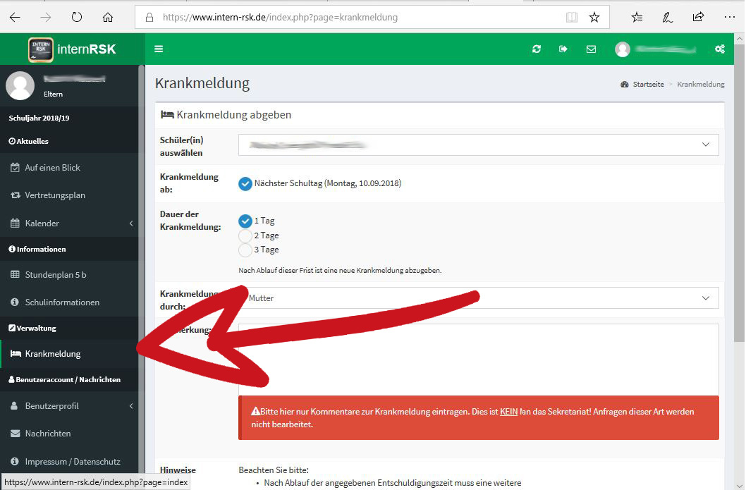 Krankmeldung Hinweis